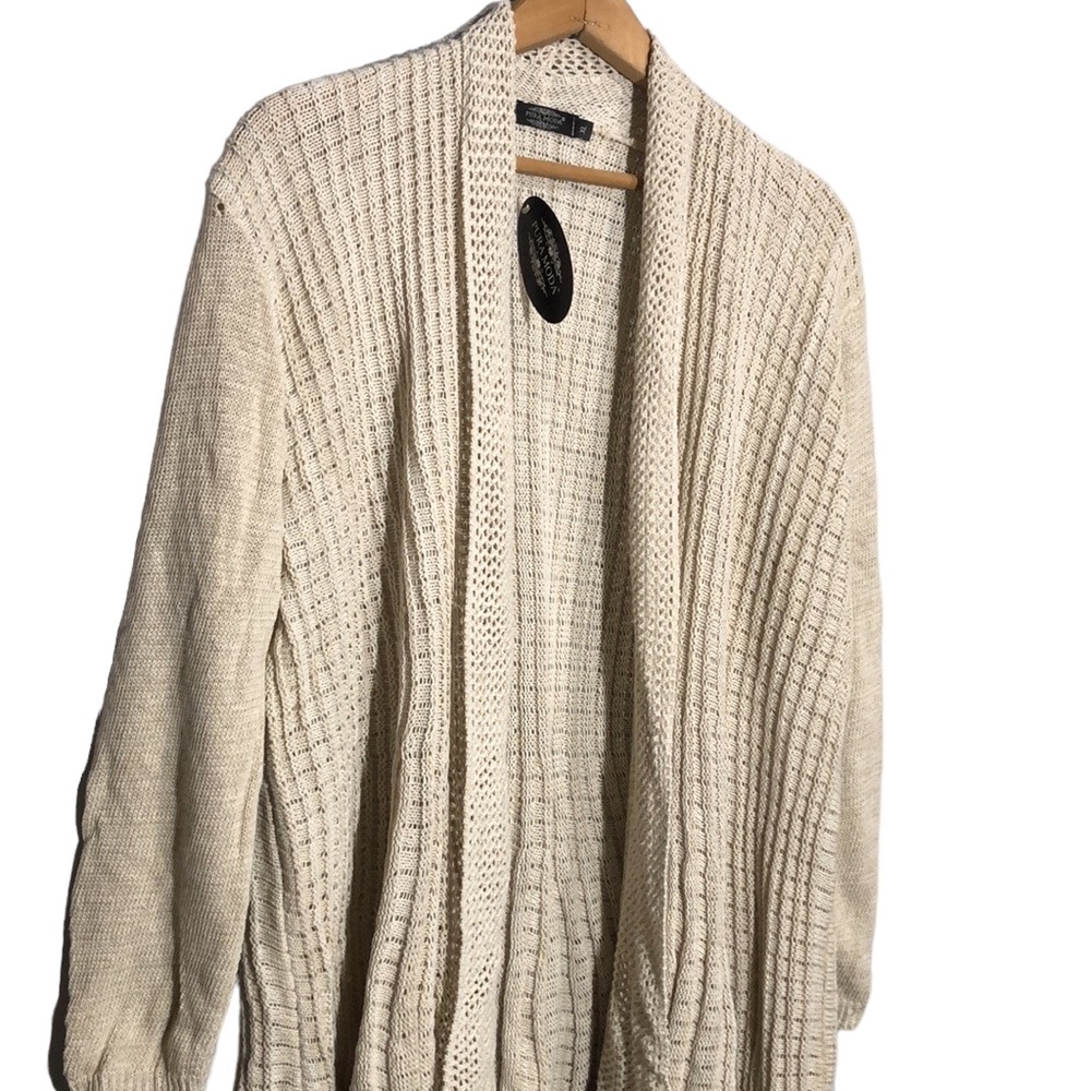 PURA MODA | Women’s Cream L/S Open Front Waterfall Knit Cardigan size XL {NEW} - Picture 3 of 13